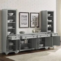 3pc Tara Sideboard And Bookcase Set Distressed Gray - Crosley -Crosley GUEST 0205cdc7 9df6 4c51 b5ee 7e6277c57221
