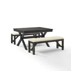 Hayden 3pc Extendable Dining Set With 2 Benches Slate - Crosley -Crosley GUEST 02fc300a 9d6e 4550 85a9 c136cfaee2e4