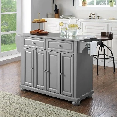Alexandria Stainless Steel Top Kitchen Island/Cart Gray/Stainless Steel - Crosley 3 Alexandria Stainless Steel Top Kitchen Island/Cart Gray/Stainless Steel - Crosley - Image 3