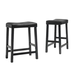 Set Of 2 24" Upholstered Saddle Seat Counter Height Barstools Black - Crosley -Crosley GUEST 059bb6ad 4beb 43b8 95be 9d76e0190384