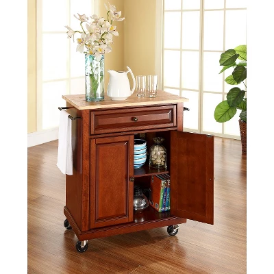 Crosley Wood Top Portable Kitchen Cart - Cherry 2 Crosley Wood Top Portable Kitchen Cart - Cherry - Image 2