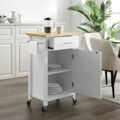 Savannah Wood Top Compact Kitchen Island Cart White/Natural - Crosley -Crosley GUEST 0a71bb08 c7e1 4988 8740 48e3572c53c3