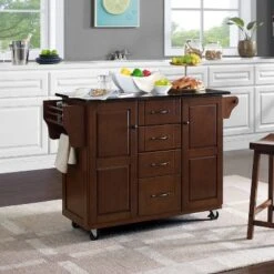 Eleanor Granite Top Kitchen Cart Mahogany/Black - Crosley