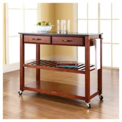 Solid Black Granite Top Kitchen Cart/Island With Optional Stool Storage - Classic Cherry - Crosley -Crosley GUEST 0d940eb3 e3d2 42e4 8cce 573f266d114a