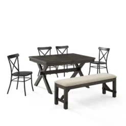 6pc Hayden Extendable Dining Set With Camille Chairs Matte Black/Slate - Crosley -Crosley GUEST 0e126ce8 260d 4cdc ae2a 1f3de81ac642