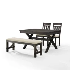 Hayden 4pc Extendable Dining Set With Bench And 2 Slat Back Chairs Slate - Crosley -Crosley GUEST 1167dff9 d12c 4ca9 851d 4548ff0df25b