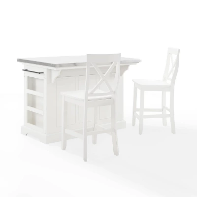 Julia Stainless Steel Top Island With 2 X-Back Stools - Crosley 6 Julia Stainless Steel Top Island With 2 X-Back Stools - Crosley - Image 6