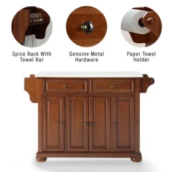 Alexandria Stone Top Full Size Kitchen Island/Cart Cherry/White - Crosley -Crosley GUEST 133390c6 97dd 48a2 942f 85192d685d6e
