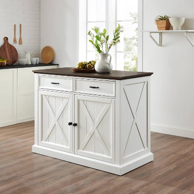 Clifton Kitchen Island Distressed White/Brown - Crosley 1 Clifton Kitchen Island Distressed White/Brown - Crosley