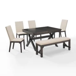 6pc Hayden Extendable Dining Set With Bench And 4 Upholstered Chairs Slate - Crosley -Crosley GUEST 1da4e4db 79d7 45f9 b0b4 bf0e6d047a58