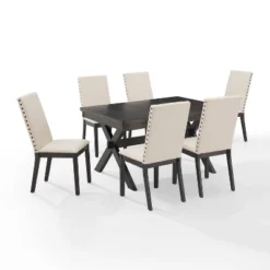 7pc Hayden Extendable Dining Set With 6 Upholstered Chairs Slate - Crosley -Crosley GUEST 20faa351 243e 49d8 9d65 b7257c6baa79