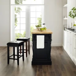 Oxford Kitchen Island With Square Seat Stools Black - Crosley -Crosley GUEST 22b19102 fc12 459e 8a57 cc950781bc7f