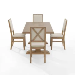 5pc Joanna Dining Set With 4 Upholstered Back Chairs Rustic Brown - Crosley -Crosley GUEST 23a42f69 7ebc 424a b154 5c640ba038de