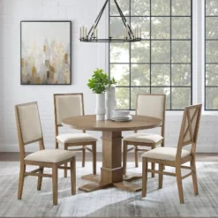 5pc Joanna Round Dining Set With 4 Upholstered Back Chairs Rustic Brown - Crosley -Crosley GUEST 2b604c8c bc94 421e b1cf dc9839cdb421