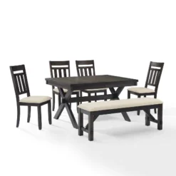 Hayden 6pc Extendable Dining Set With Bench And 4 Slat Back Chairs Slate - Crosley -Crosley GUEST 2dbbbcd6 7da3 41c6 b058 076618786516