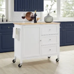 Soren Wood Top Kitchen Island/Cart Natural/White - Crosley
