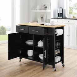 Full Savannah Wood Top Kitchen Island Cart Black/Natural - Crosley -Crosley GUEST 348ed99d a91f 4128 a11c 8aaa228aab70