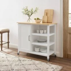 Tristan Open Kitchen Island Cart White/Natural - Crosley