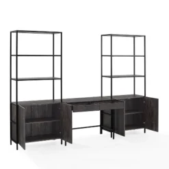 3pc Jacobsen Desk And Large Etagere Set Brown Ash - Crosley -Crosley GUEST 3764bdc1 975d 4eb6 aef4 9d7079d43591
