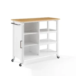 Tristan Open Kitchen Island Cart White/Natural - Crosley -Crosley GUEST 383e4c8d 6d69 49c1 9478 6d72cda29ddf