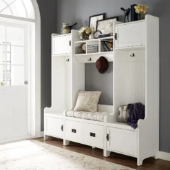 4pc Fremont Entryway Kit Two Towers Bench And Shelf White - Crosley -Crosley GUEST 3868b92e 008f 46bd 937c 7a63c62c4cc9