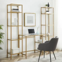 3pc Aimee Desk And Etagere Set Soft Gold - Crosley