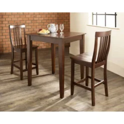 3pc Pub Dining Set With School House Stools Mahogany - Crosley