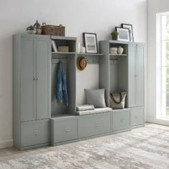 6pc Harper Entryway Set With Bench, Shelf, 2 Pantry Closets And 2 Hall Trees - Crosley