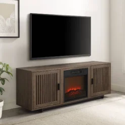 58" Silas Low Profile TV Stand For TVs Up To 65" With Fireplace Walnut - Crosley