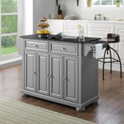 Alexandria Kitchen Island With Granite Top Vintage Gray/Black - Crosley -Crosley GUEST 4511a323 fc1f 4910 9fbd 0ac4c8290856