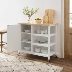Tristan Open Kitchen Island Cart White/Natural - Crosley -Crosley GUEST 46aa0b93 9669 4733 a7cc 4ed843a6da6f