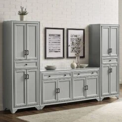 3pc Tara Sideboard And Pantry Set Distressed Gray - Crosley