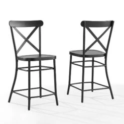 Set Of 2 Camille Metal Counter Height Barstools Matte Black - Crosley
