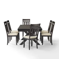Hayden 7pc Extendable Dining Set With 6 Slat Back Chairs Slate - Crosley -Crosley GUEST 4b29d02f 0769 4109 8982 3159847ed46d