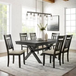 Hayden 7pc Extendable Dining Set With 6 Slat Back Chairs Slate - Crosley