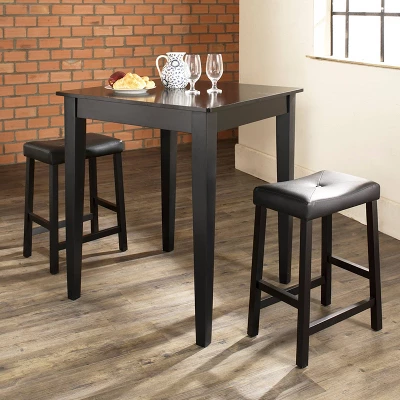 3pc Pub Dining Set With Upholstered Saddle Stools Black - Crosley 1 3pc Pub Dining Set With Upholstered Saddle Stools Black - Crosley