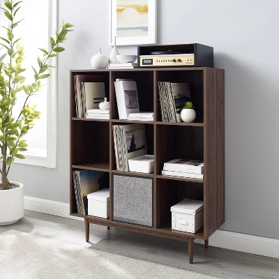 49.5" Liam 9 Cube Record Storage Bookcase With Speaker Walnut - Crosley 1 49.5" Liam 9 Cube Record Storage Bookcase With Speaker Walnut - Crosley