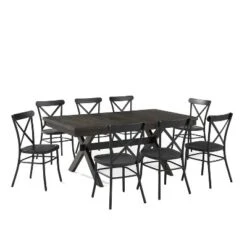 9pc Hayden Extendable Dining Set With Camille Chairs Matte Black/Slate - Crosley -Crosley GUEST 5693b11e 7fa1 47da 915e 388f3c299116