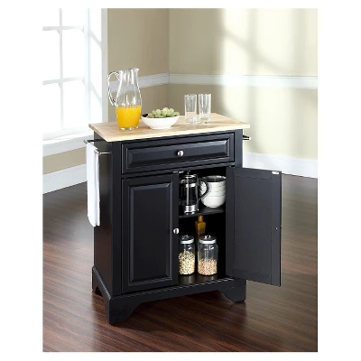LaFayette Natural Wood Top Portable Kitchen Island - Black - Crosley 3 LaFayette Natural Wood Top Portable Kitchen Island - Black - Crosley - Image 3