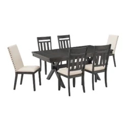 7pc Hayden Extendable Dining Set With 4 Slat Back Chairs And 2 Upholstered Chairs Slate - Crosley -Crosley GUEST 57573f72 0ac0 4687 85b3 0999d5a7ddab