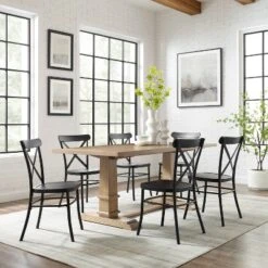7pc Joanna Dining Set With 4 Camille Chairs Matte Black - Crosley