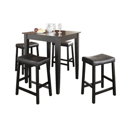 5pc Pub Dining Set With Upholstered Saddle Stools Black - Crosley 2 5pc Pub Dining Set With Upholstered Saddle Stools Black - Crosley - Image 2