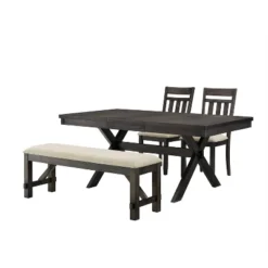 Hayden 4pc Extendable Dining Set With Bench And 2 Slat Back Chairs Slate - Crosley -Crosley GUEST 5b7cef03 d1a9 4a4a a633 986e60e4f154