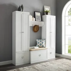 4pc Harper Entryway Set With Bench, Shelf And 2 Pantry Closets - Crosley -Crosley GUEST 5d8ebca0 67f0 4383 8004 516057817119