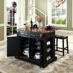 24" Coventry Upholstered Saddle Stools & Drop Leaf Breakfast Bar Black - Crosley -Crosley GUEST 5db65b7d dd0c 4776 b331 6e97f4d7cafa