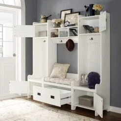 4pc Fremont Entryway Kit Two Towers Bench And Shelf White - Crosley -Crosley GUEST 60c0652b 7e20 469a a0db 3051694ab539
