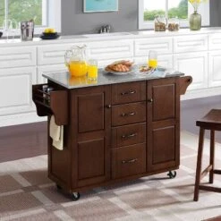 Eleanor Stainless Steel Top Kitchen Cart Mahogany/Stainless Steel - Crosley -Crosley GUEST 6315f1c0 7835 4a94 b666 92a1e1c08e7c