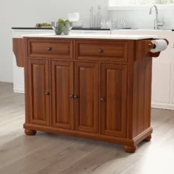 Alexandria Stone Top Full Size Kitchen Island/Cart Cherry/White - Crosley