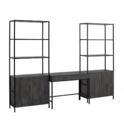 3pc Jacobsen Desk And Large Etagere Set Brown Ash - Crosley -Crosley GUEST 659a206c 59f1 4b7d 830d f5265fa406f2