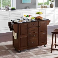 Eleanor Granite Top Kitchen Cart Mahogany/Black - Crosley -Crosley GUEST 65b4e044 da08 4612 9db6 912abeb9973a